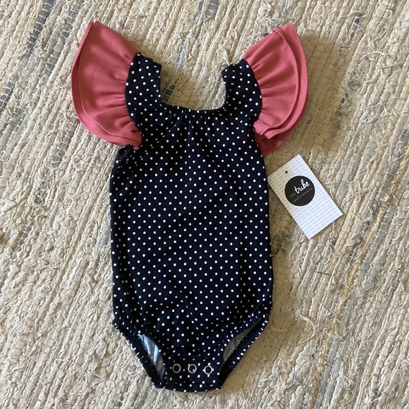 This Tribe of Three Other - Polka Dot Bodysuit with Pink Ruffle Sleeves